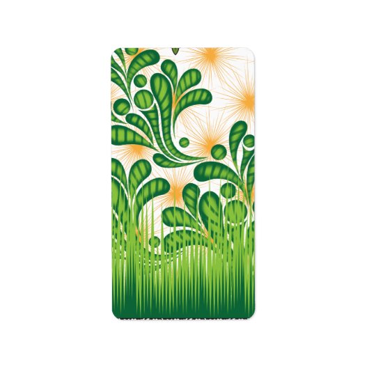 Een groen en goud artistiek patroon met een boom etiket (Voorkant)