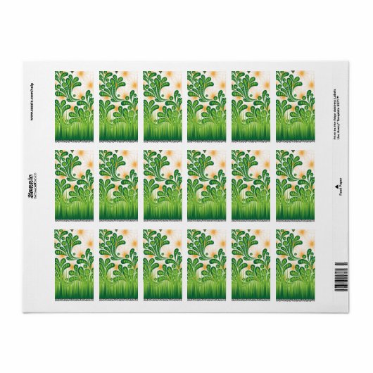 Een groen en goud artistiek patroon met een boom etiket (Full Sheet)