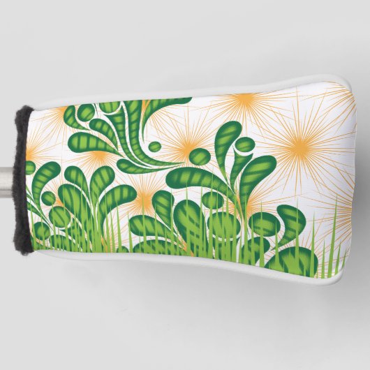 Een groen en goud artistiek patroon met een boom golfheadcover (Voorkant)