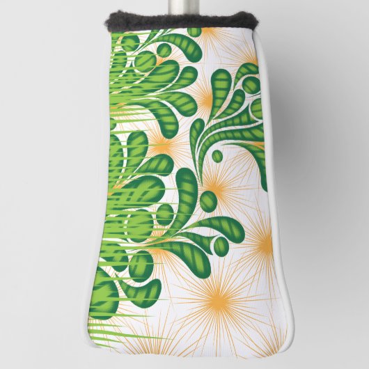 Een groen en goud artistiek patroon met een boom golfheadcover (Draai 90)