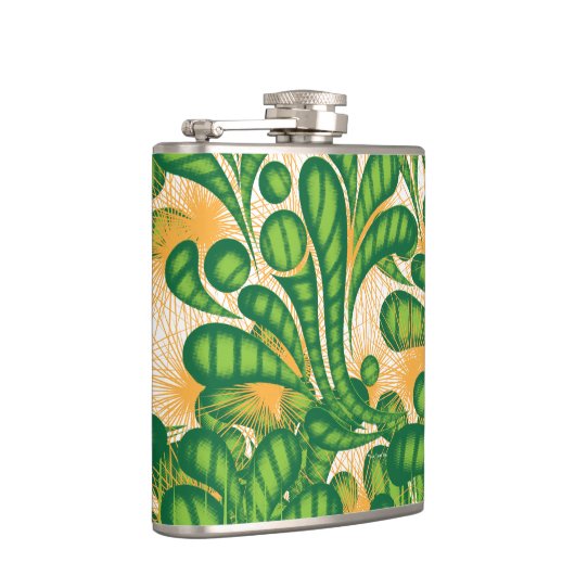 Een groen en goud artistiek patroon met een boom heupfles (Rechts)