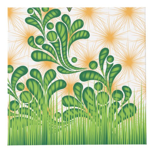 Een groen en goud artistiek patroon met een boom kubus (Rechts)