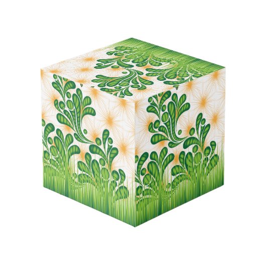 Een groen en goud artistiek patroon met een boom kubus (Achter hoekig)