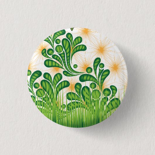 Een groen en goud artistiek patroon met een boom ronde button 3,2 cm (Voorkant)