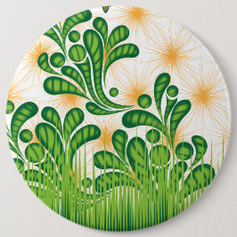 Een groen en goud artistiek patroon met een boom ronde button 6,0 cm