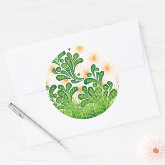 Een groen en goud artistiek patroon met een boom ronde sticker (Envelop)