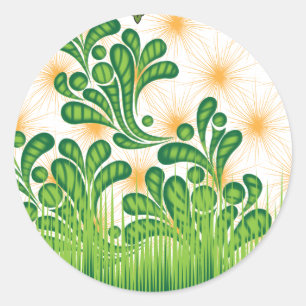 Een groen en goud artistiek patroon met een boom ronde sticker