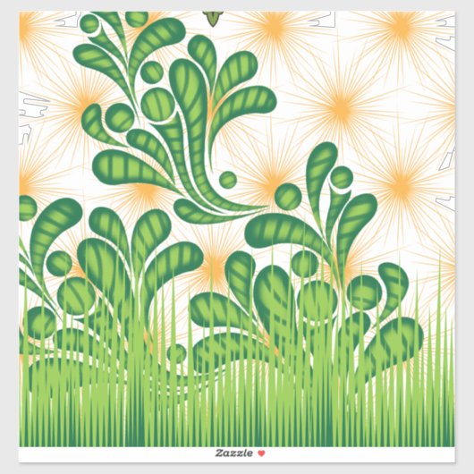 Een groen en goud artistiek patroon met een boom sticker (Vel)