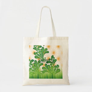 Een groen en goud artistiek patroon met een boom tote bag