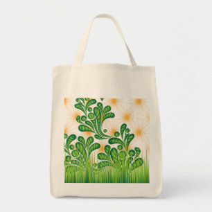 Een groen en goud artistiek patroon met een boom tote bag
