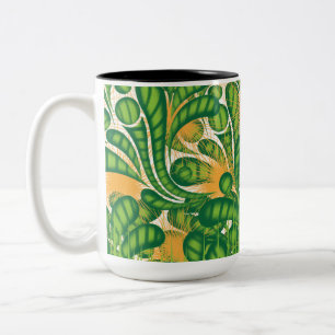Een groen en goud artistiek patroon met een boom tweekleurige koffiemok