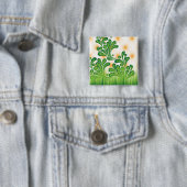 Een groen en goud artistiek patroon met een boom vierkante button 5,1 cm (In situ)