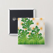 Een groen en goud artistiek patroon met een boom vierkante button 5,1 cm (Voorkant /achterkant)