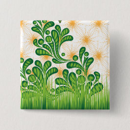 Een groen en goud artistiek patroon met een boom vierkante button 5,1 cm