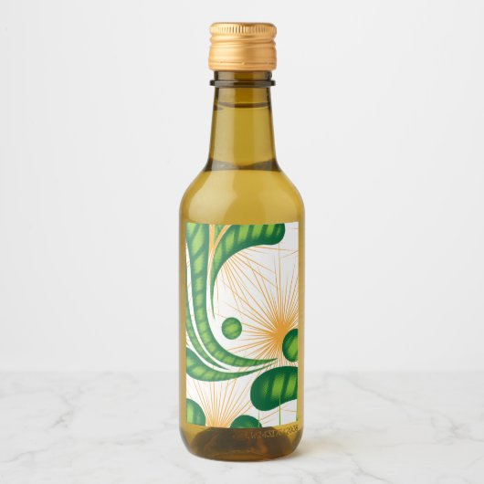 Een groen en goud artistiek patroon met een boom wijn etiket (Voorkant)