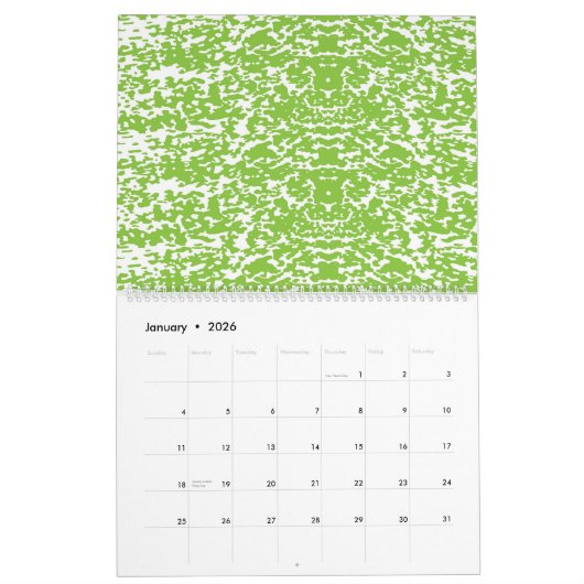 Een groen-witte abstracte achtergrond kalender (Jan 2026)