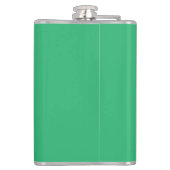 Een groene achtergrond met een witte rand heupfles (Achterkant)