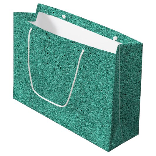 Een groene cadeautas met een witte handgreep (Voorkant Gekanteld)