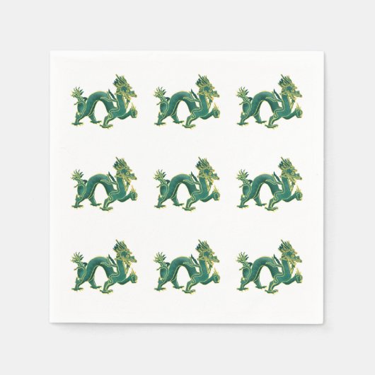 Een Groene Draak met Gouden Trim Servetten (Voorkant)