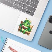 Een groene drakenlezing Sticker (Laptop met iPhone)