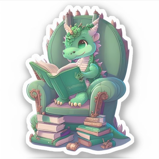 Een groene drakenlezing Sticker (Voorkant)