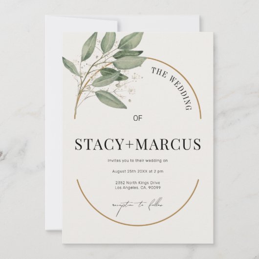 Een Groene en Gouden Bruiloft met een Gouden Accen Kaart (Voorkant)