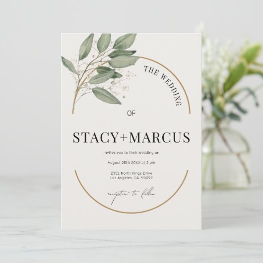 Een Groene en Gouden Bruiloft met een Gouden Accen Kaart (Staand voorkant)