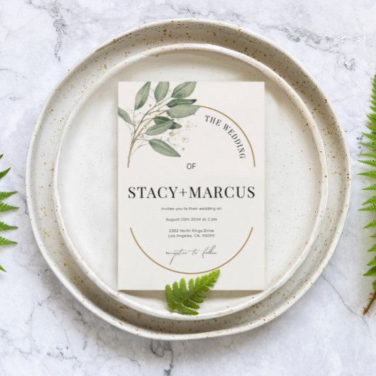 Een Groene en Gouden Bruiloft met een Gouden Accen Kaart