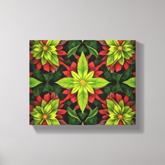 Een groene en rode bloem canvas afdruk (Voorkant)