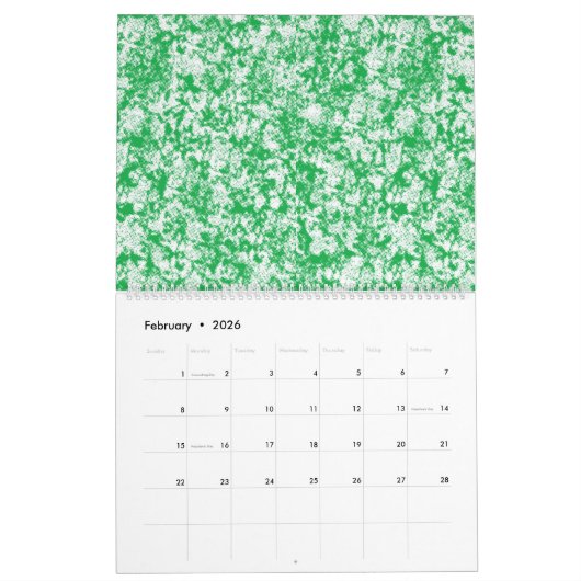 Een groene en witte achtergrond met kleine witte s kalender (Feb 2026)
