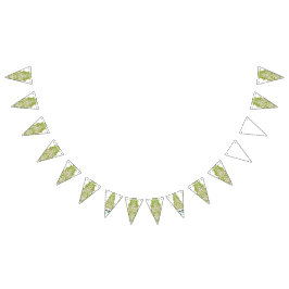 een groene en witte behang met sierlijke ontwerpen vlaggetjes