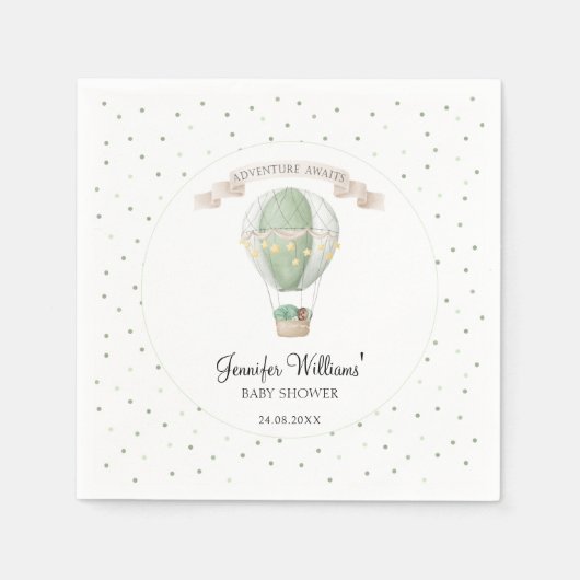 Een groene heteluchtballon baby shower papieren se servet (Voorkant)
