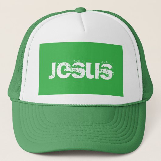 Een groene Jezus Trucker Pet (Voorkant)