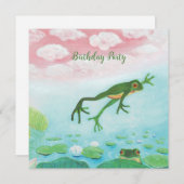 Een groene kikker springt in de Pond Party (Voorkant / Achterkant)