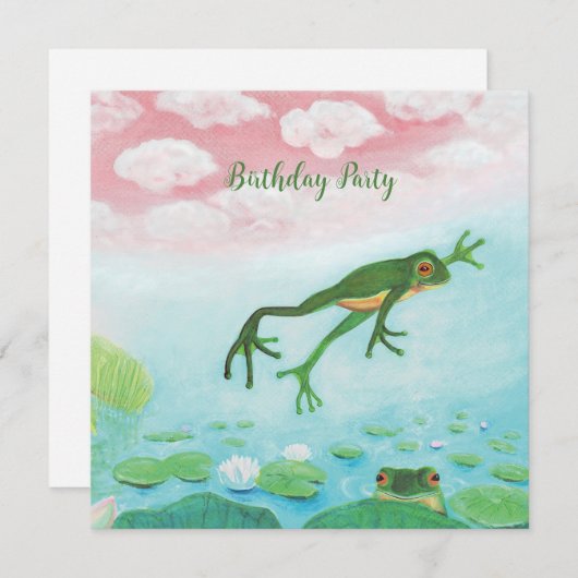 Een groene kikker springt in de Pond Party (Voorkant / Achterkant)