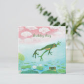 Een groene kikker springt in de Pond Party (Staand voorkant)