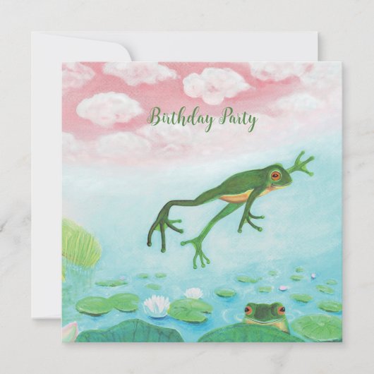 Een groene kikker springt in de Pond Party (Voorkant)