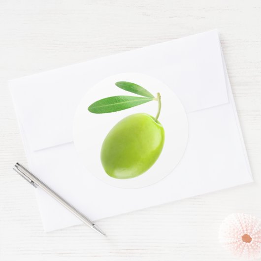 Eén groene olijf ronde sticker (Envelop)