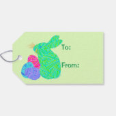 Een groene paashaas Easter Eggs Kleurrijk Konijn Cadeaulabel (Achterkant Horizontaal)