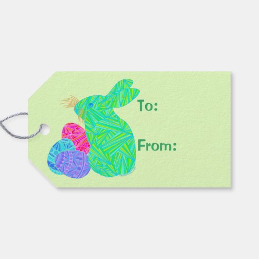 Een groene paashaas Easter Eggs Kleurrijk Konijn Cadeaulabel (Achterkant Horizontaal)