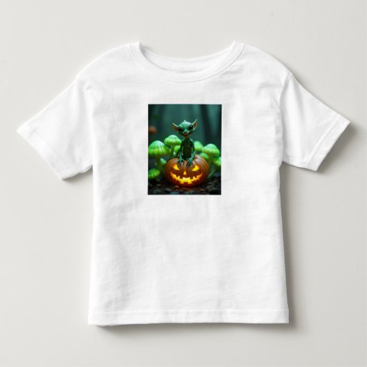 Een groene pompoen en halloween alien kinder shirts (Voorkant)