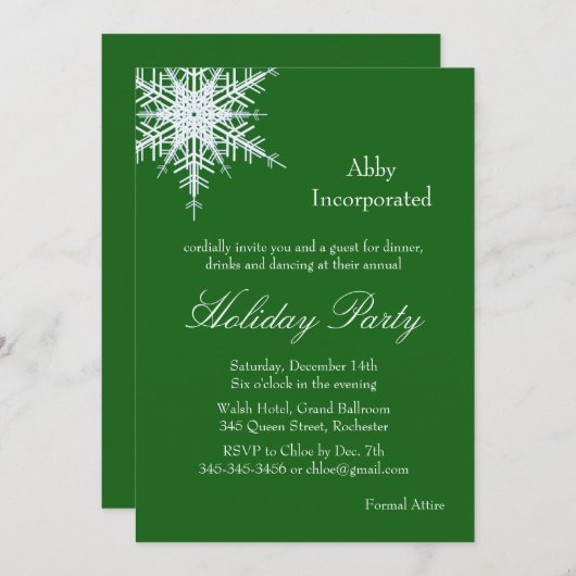 Een groene vakantieverschuiving Snowflake uitnodig Kaart (Voorkant / Achterkant)