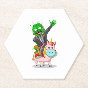 Een groene Zombie rijdt op een schattige roze Eenh Kartonnen Onderzetters
