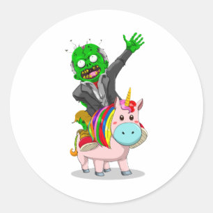 Een groene Zombie rijdt op een schattige roze Eenh Ronde Sticker