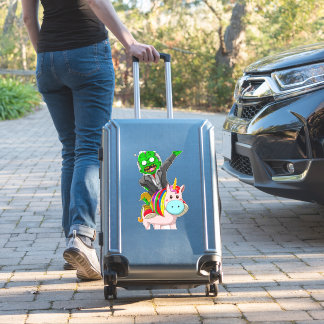 Een groene Zombie rijdt op een schattige roze Eenh Sticker
