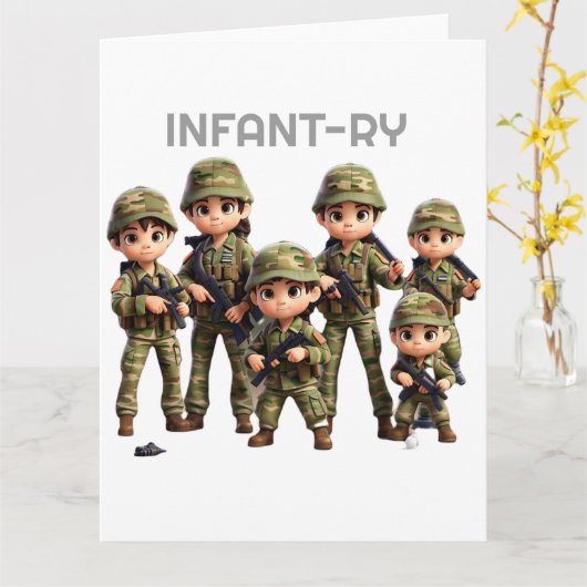 Een groep baby's in legercamouflage uniform kaart (Gele Bloem)