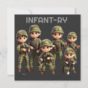 Een groep baby's in legercamouflage uniform kaart