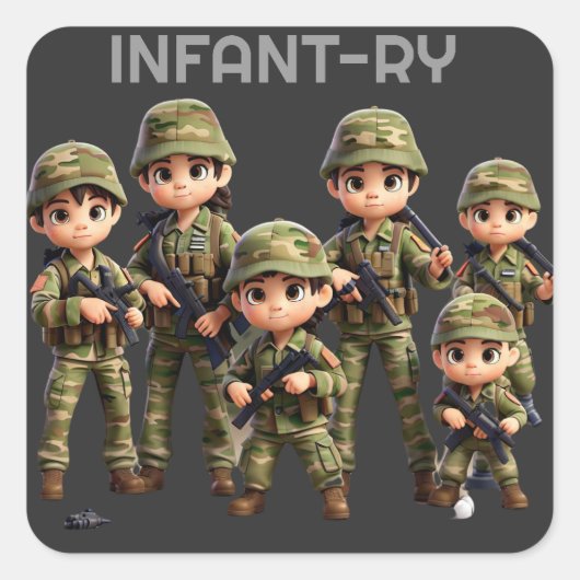 Een groep baby's in legercamouflage uniform vierkante sticker (Voorkant)