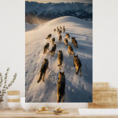 Een groep honden die op de sneeuwhelling rennen poster (Keuken)