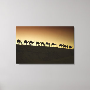 Een groep kameelherders met hun kamelen canvas afdruk